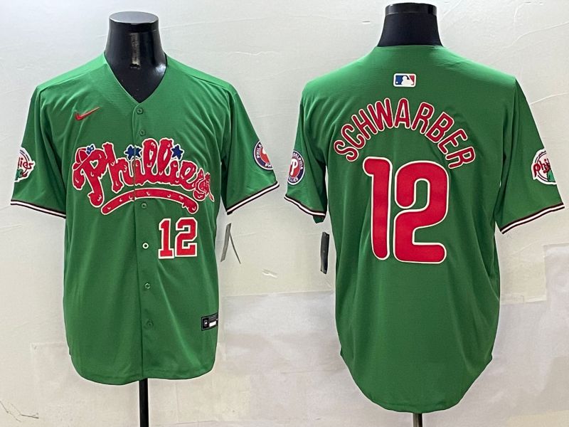 Men Philadelphia Phillies #12 Schwarber Green Fourth generation Joint Name Nike 2025 MLB Jersey style 5->philadelphia phillies->MLB Jersey